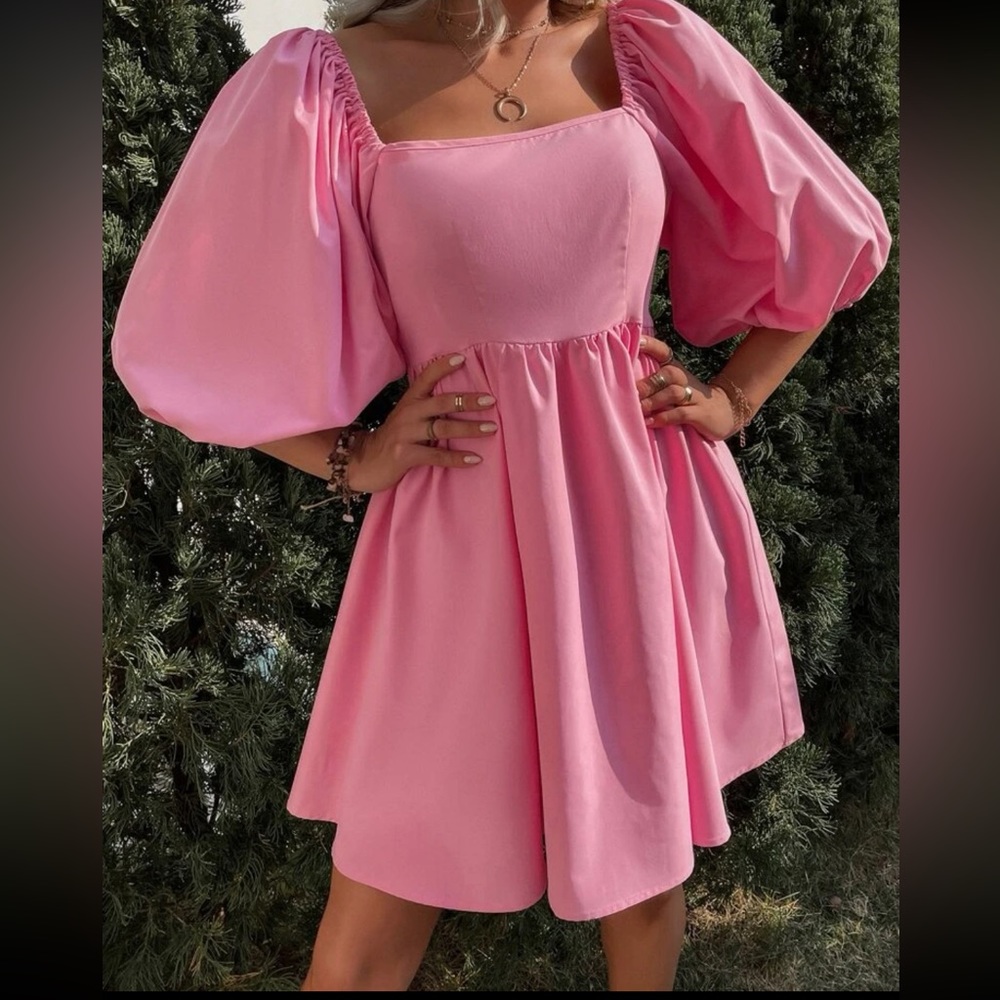 Puff Sleeve Square Neck Dress
